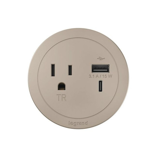 Legrand FurniturePowerOutlet,Nickel,1Outlet,10ft RFPCRUAUC-NI10