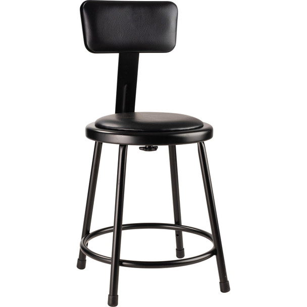 National Public Seating Stool w/Back, Steel, Vinyl, Black, 18" H 6418B-10