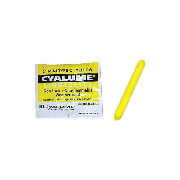 Chemlight by Cyalume Technologies Lightstick,Yellow,4 hr.,2 in. L,PK50 9-28690PF