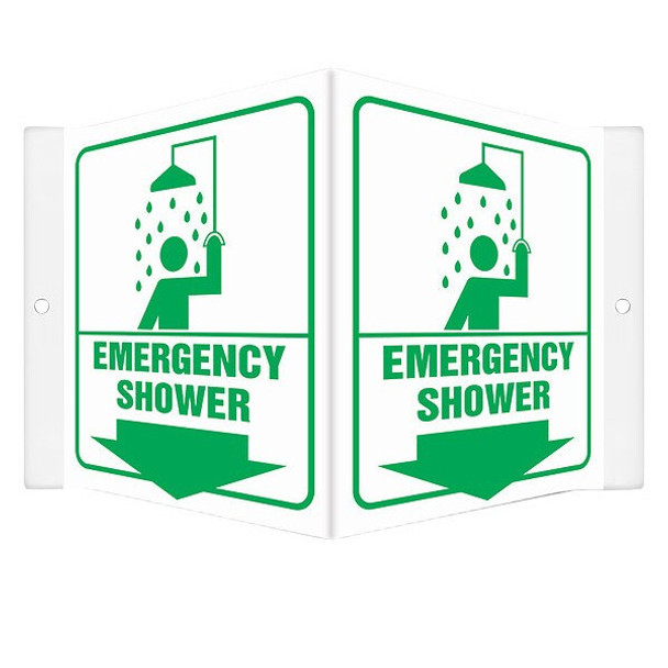 EMERGENCY SHOWER, 8 1/2 in W x 6 in H, V-Shape Projection, PETG, 480Y07
