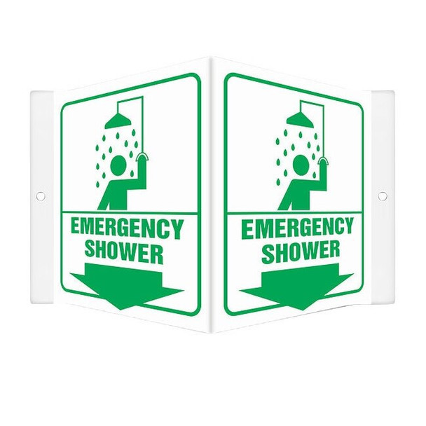 EMERGENCY SHOWER, 8 1/2 in W x 6 in H, V-Shape Projection, PETG, 480Y07