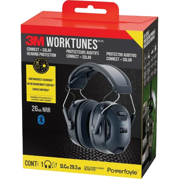 3M WorkTunes Connect + 26 dB Solar Wireless Bluetooth Earmuffs 90573-DC