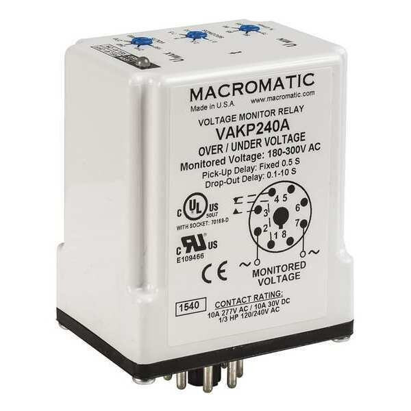 Macromatic Voltage Sensing Relay, Octal Base Type, 12V DC, 8 Pins VAKP012D