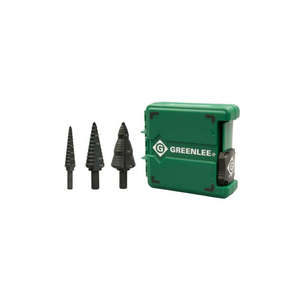 Greenlee Step Bit Set,3 Flat Shanks,(#1,4,9) GSBSET3