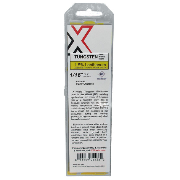 WTLAN15020 XTRweld 1.5% Lanthanated Tungsten Electrode, 0.020, Gold, 10 Piece