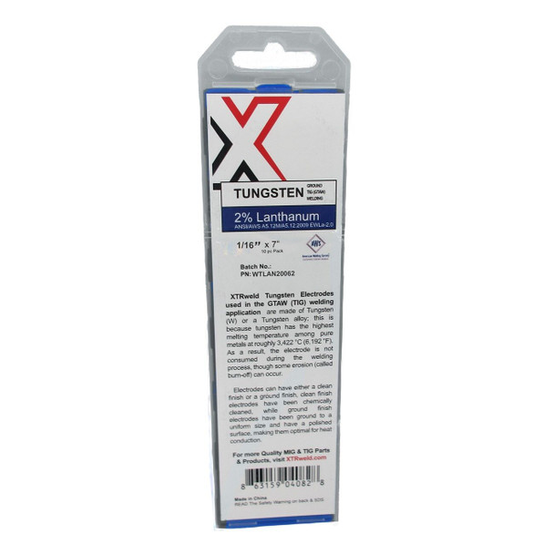 WTLAN20062 XTRweld 2.0% Lanthanated Tungsten Electrode, 1/16, Blue, 10 Piece
