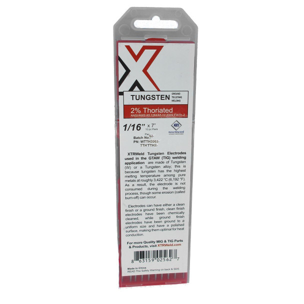 WTTH2040 XTRweld 2% Thoriated Tungsten Electrode, 0.040, Red, 10 Piece, 7 Inch L