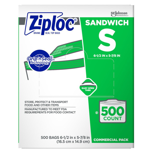 682255 Ziploc Sandwich Bags, 500 Bags, Zipper, Clear, Solid