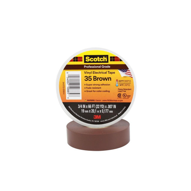 54007-10885 3M Scotch Vinyl Electrical Tape 35, 3/4" x 66', Brown