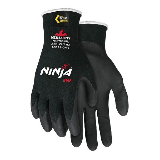 N9878BNFXL MCR Safety Ninja Cut Resistant Gloves, Kevlar/Steel, X-Large, Black