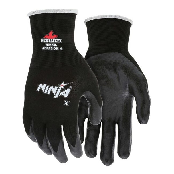 N9674M MCR Safety Ninja Gloves, Medium, Nylon, Black, Knit Wrist Cuff