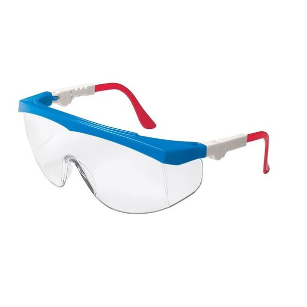 TK130 MCR Safety TK1 Series Safety Glasses, Clear Lens, Nylon Red/White Temple