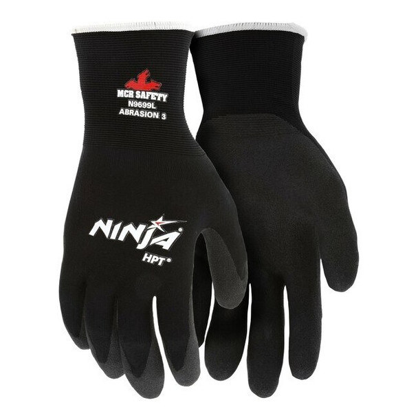 N9699S MCR Safety Ninja Gloves, Small, Nylon, Black, Knit Wrist Cuff