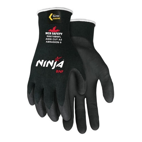 N9878BNFM MCR Safety Ninja Cut Resistant Gloves, Kevlar/Steel, Medium, Black