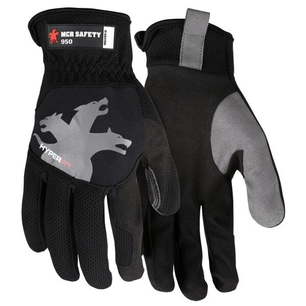 950M MCR Safety Mechanics Gloves, Medium, Synthetic, Black, Slip-On - Open Cuff