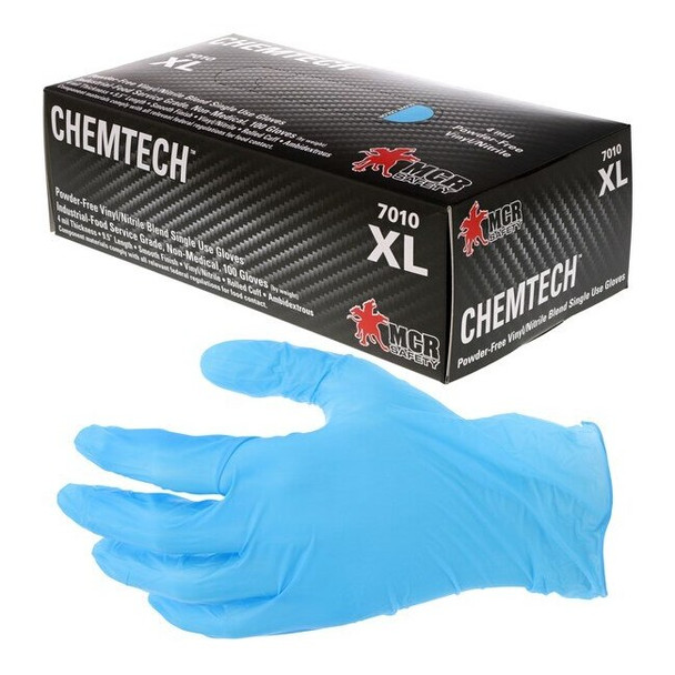 7010M MCR Safety VitriShield Disposable Gloves, Medium, Vinyl - Nitrile, Blue