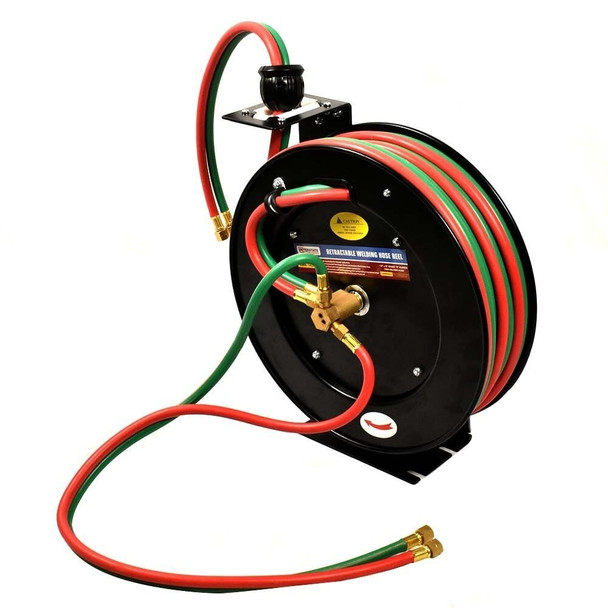 HWR-1450J Interstate Pneumatics 1/4" x 50' Steel Retractable Twin Hose Reel, Grade T