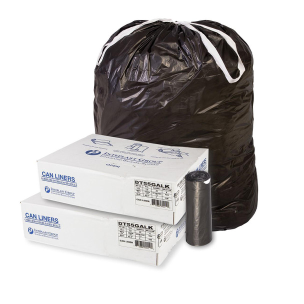 DT32GALK All-Pro Industrial Draw-Tape Liner, 32 Gal, .80mil, Black
