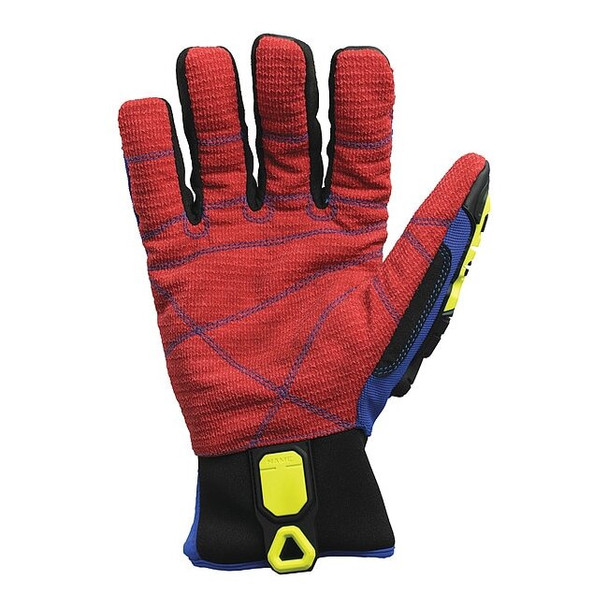 Mechanics Gloves, Nylon/Polyurethane Palm, Polyester Lining, Blue/Red, 2XL ( 6 )