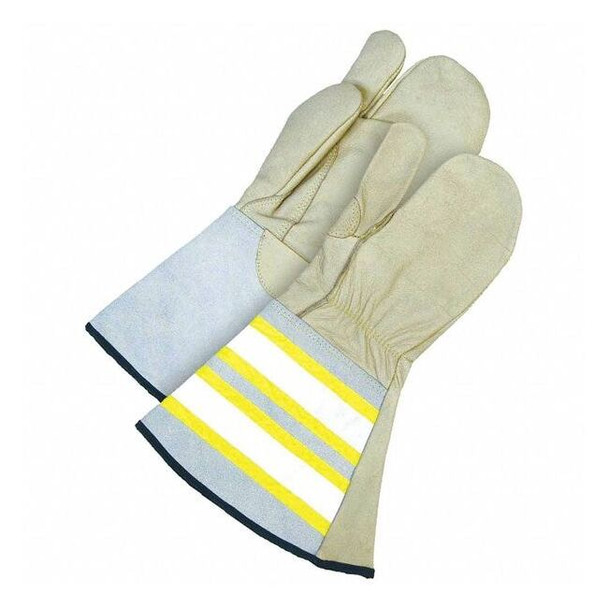 Leather Gloves, Cowhide, Safety Cuff, Wing Thumb, Full Finger, Gray/Tan, L, 1 PR