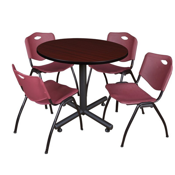Kobe Round Table & Chair Set, Wood, Metal, Plastic Top, Mahogany