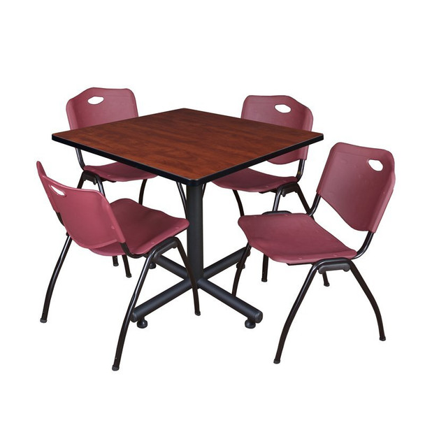 Kobe Square Table & Chair Set, Wood, Metal, Plastic Top, Cherry