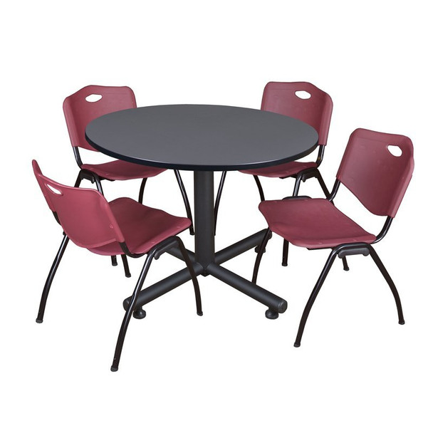 Kobe Kobe Round Table & Chair Set, Wood, Metal, Plastic Top, Grey TKB48RNDGY47BY