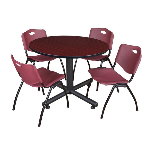 Kobe Round Table & Chair Set, Wood, Metal, Plastic Top, Mahogany