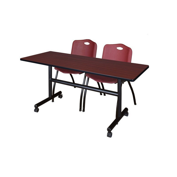 Rectangle FlipTop Table, 60" W, 29" H, Laminate Top, Mahogany