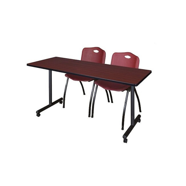 Rectangle Mobile table, 60" W, 29" H, Laminate Top, Mahogany