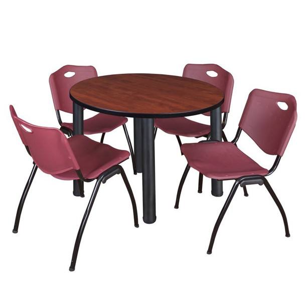 Kee Round Table & Chair Set, Wood, Metal, Plastic Top, Cherry