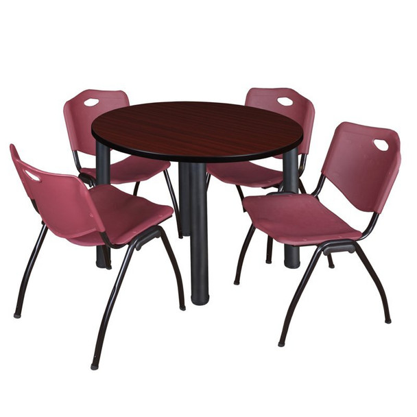 Kee Round Table & Chair Set, Wood, Metal, Plastic Top, Mahogany