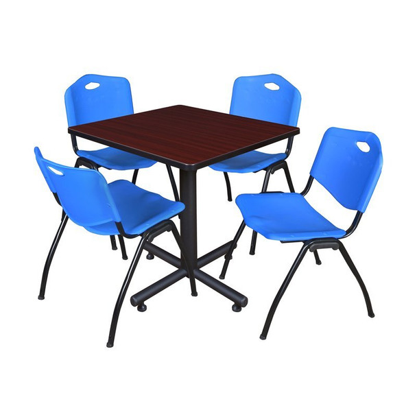 Kobe Square Table & Chair Set, Wood, Metal, Plastic Top, Mahogany