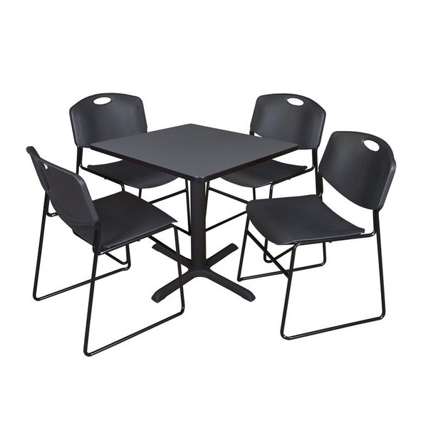 Cain Cain Square Table & Chair Set, Wood, Metal, Polypropylene Top TB3030GY44BK