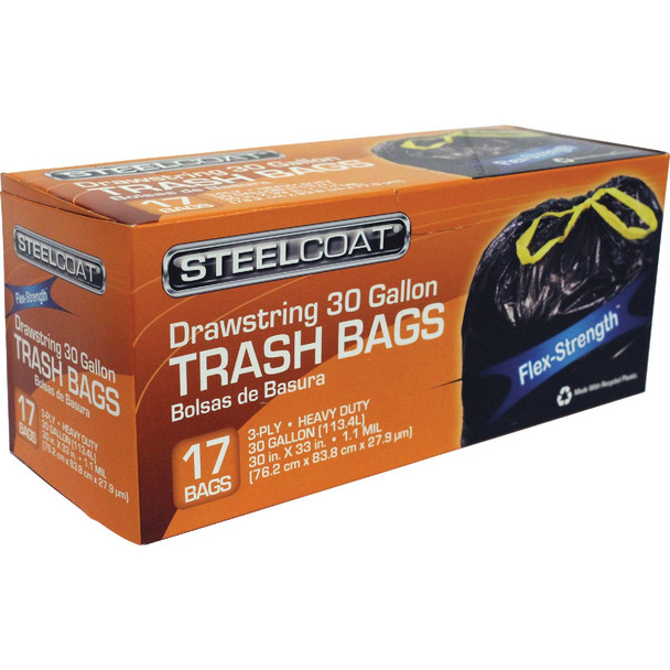 Steelcoat 30 Gal. Black Drawstring Trash Bag (17-Count) FG-P9941-45N