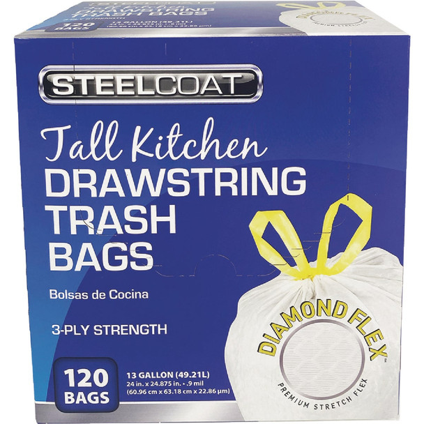 Steelcoat 120ct 13gal Wht Flex Bag FG-P9921-17Q