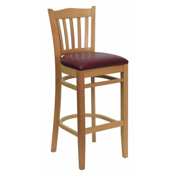 Barstool,Natural Wood,Burgndy Vinyl Seat