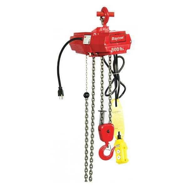 Electric Chain Hoist, 800 lb, 20 ft, Hook Mounted - No Trolley, 115V AC, Red