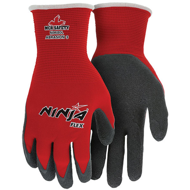 MCR Safety® Ninja® Flex Gloves, Small, Red/Gray, 12/Pair