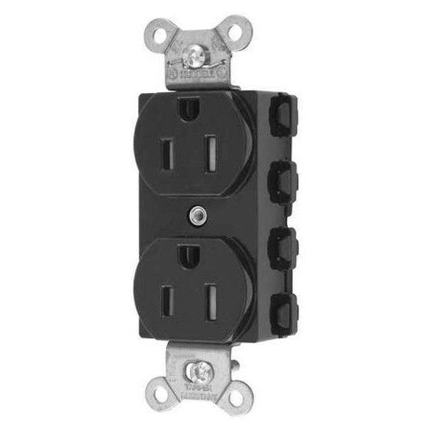Hubbell Wiring Device-Kellems Receptacle,Black,15 A,2P3W,Back,1PK SNAP5262BKTRA