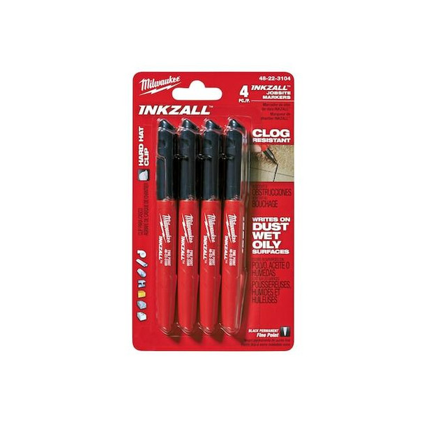 Milwaukee Tool Ink Industrial Marker, Black, Bullet, PK4 48-22-3104