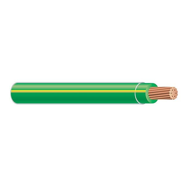 THHN Building Wire, Copper, 10 AWG, 1C, Green; Yellow, Stranded, 1250 ft
