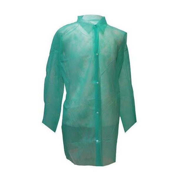 Disposable Lab Coat, Polypropylene, Snaps Closure, Green, XL, 30 PK