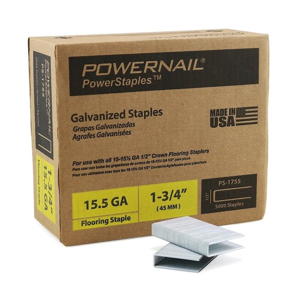 Powernail Flooring Staples, 15.5 ga, 1-3/4 in Leg L, Steel, 5000 PK PS1755