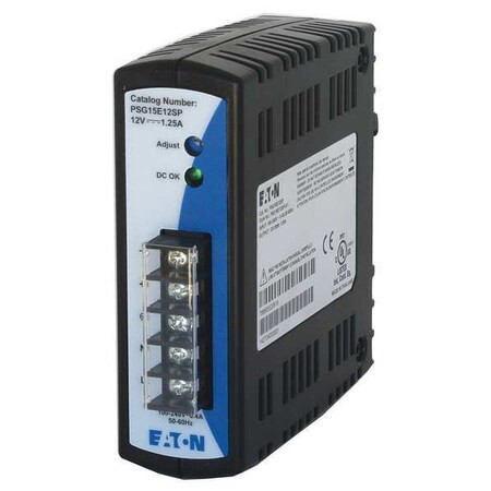 Eaton DC Power Supply, 100/240V AC, 12V DC, 15 W, 1.25 A, DIN Rail PSG15E12SP