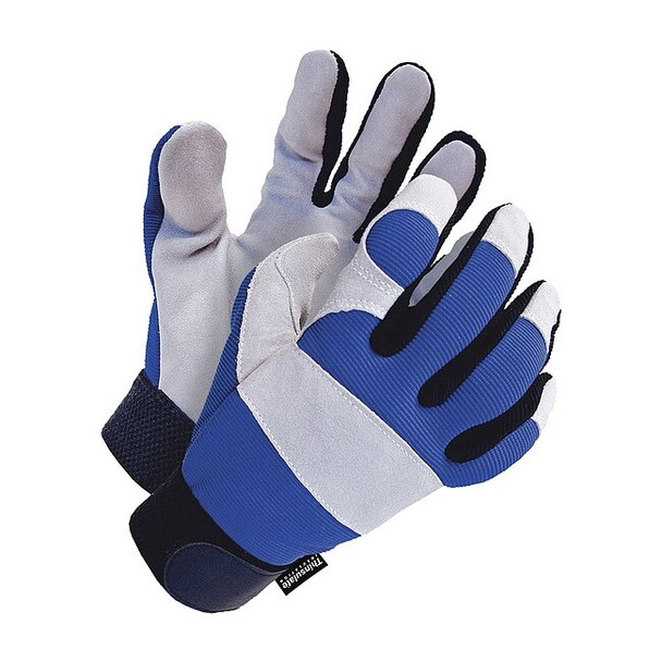 X-Site Mechanics Gloves, Cowhide Palm, Spandex Back, S, Black/Blue