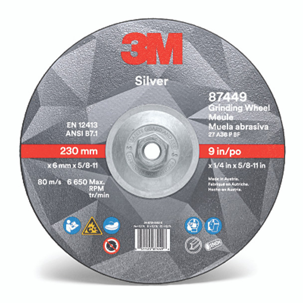 Silver Depressed Center Grinding Wheel, 9 in dia, 1/4 in, 5/8 in -11 Arbor Thread, 36 Grit, Precision Shaped Ceramic