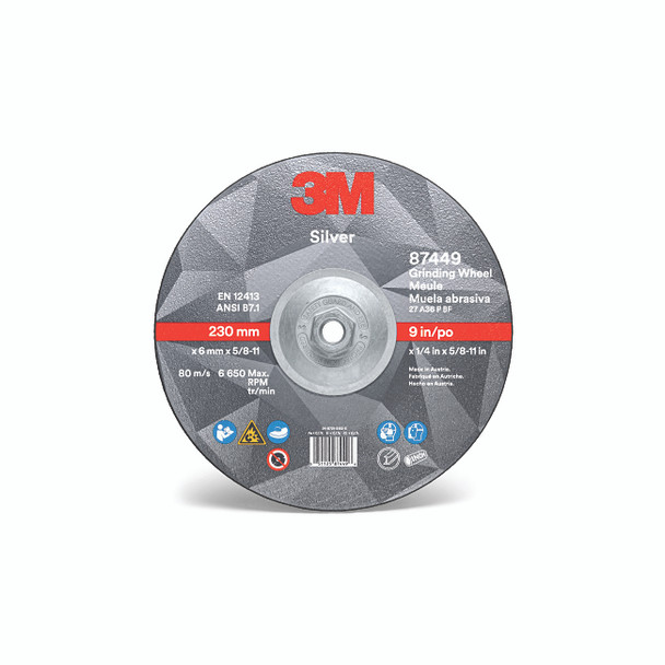 Silver Depressed Center Grinding Wheel, 9 in dia, 1/4 in, 5/8 in -11 Arbor Thread, 36 Grit, Precision Shaped Ceramic