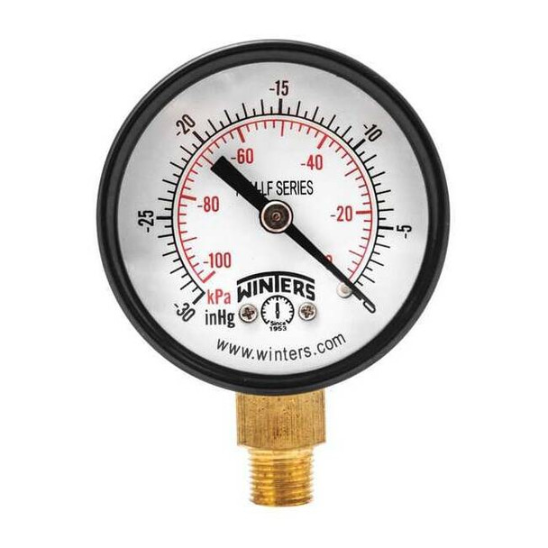 Winters Vacuum Gauge,2in.,30in. Hg Vac to 0 PEM195LF