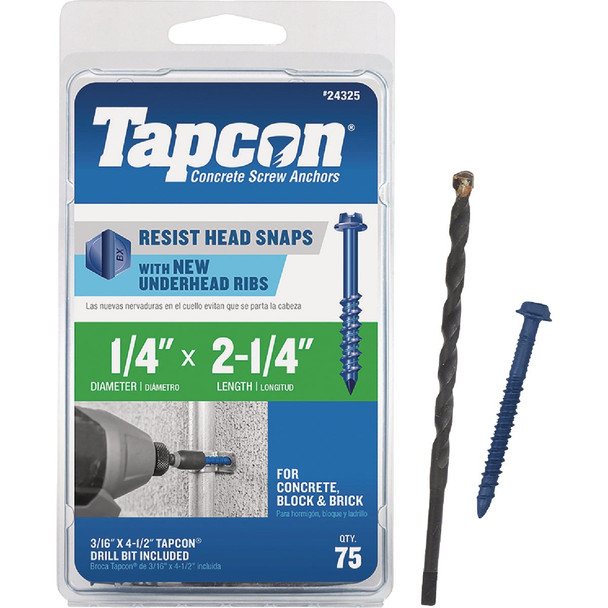Tapcon 1/4 In. x 2-1/4 In. Hex Washer Concrete Screw Anchor (75-Count) 24325